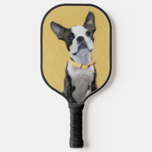 Boston Terrier Painting - Cute Original Dog Art Pickleball Paddle