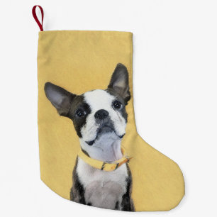 Boston Terrier Painting - Cute Original Dog Art Small Christmas Stocking