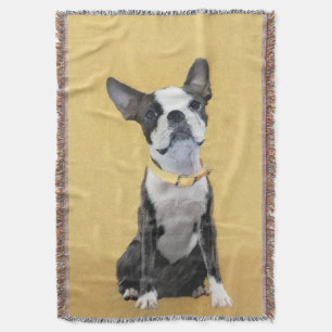 Boston Terrier Painting - Cute Original Dog Art Throw Blanket