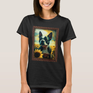 Boston Terrier Painting Sunflower Flower Mom Women T-Shirt