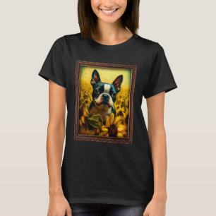 Boston Terrier Painting Sunflower Flower Mom Women T-Shirt
