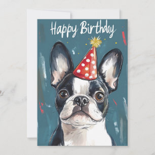 Boston Terrier Party Hat Birthday Party Invitation