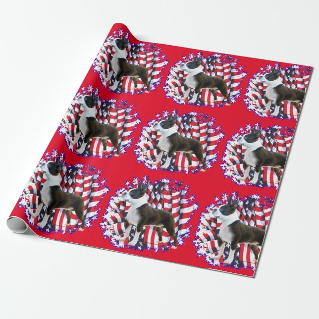 Boston Terrier Patriot Wrapping Paper (Unrolled)