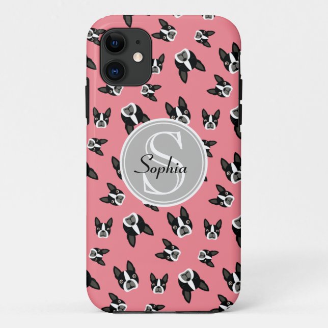 Boston Terrier Pattern Monogram Cell Phone Case (Back)