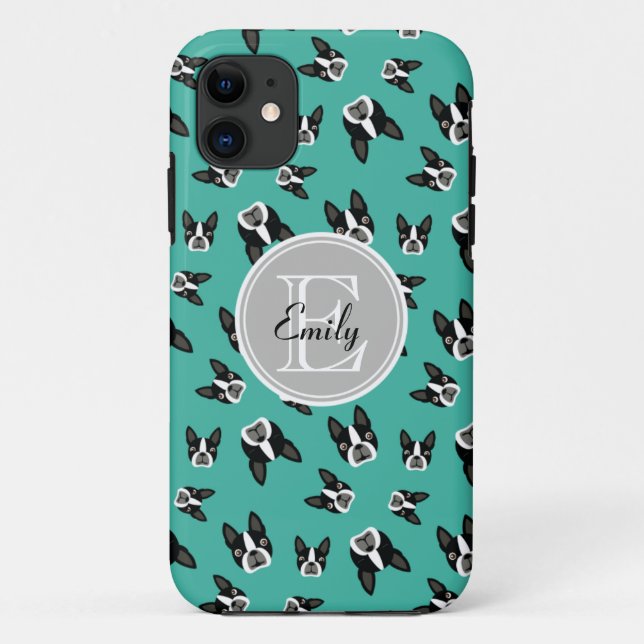 Boston Terrier Pattern Monogram Cell Phone Case (Back)