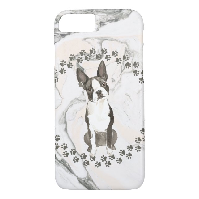 Boston Terrier Paw Prints and Marble Background Case-Mate iPhone Case (Back)