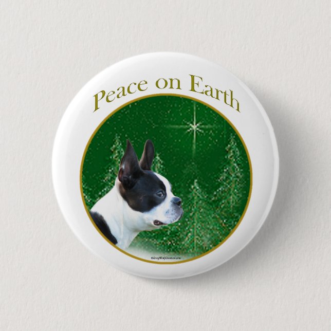 Boston Terrier Peace 2 Inch Round Button (Front)