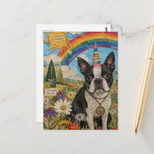 Boston Terrier Peace Unicorn Postcard