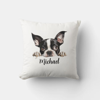 Boston Terrier Peeking Dogs Sublimation Bundle Throw Pillow