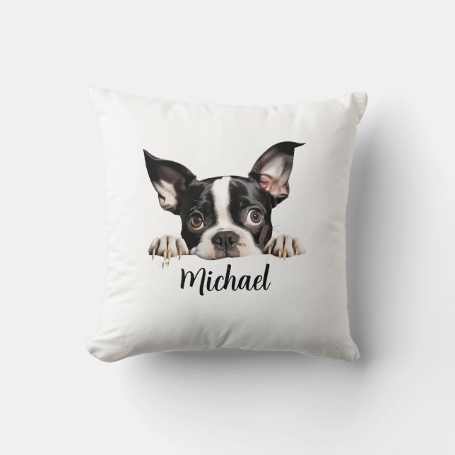 Boston Terrier Peeking Dogs Sublimation Bundle Throw Pillow (Front)