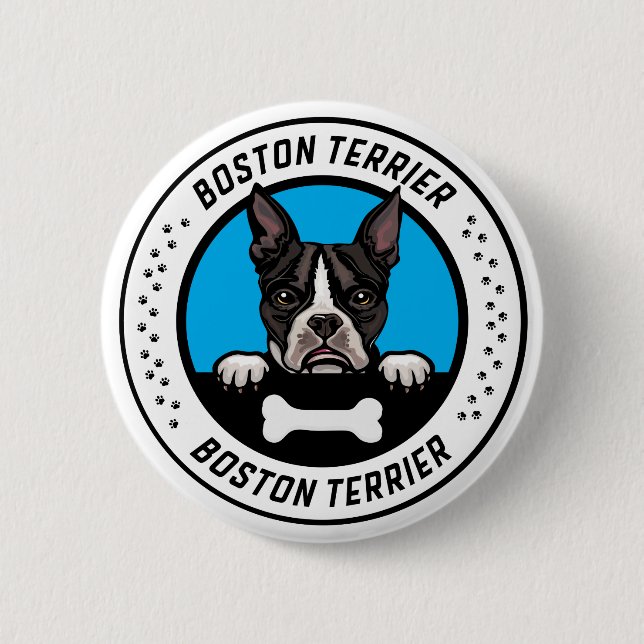 Boston Terrier Peeking Illustration Badge 2 Inch Round Button (Front)