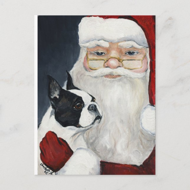 Boston Terrier / Père Noël Dog Art Christmas Carte (Devant)