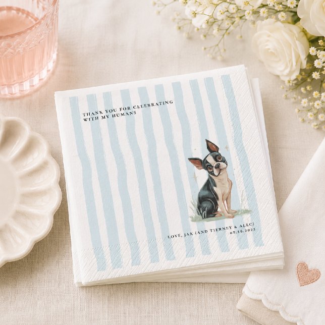Boston Terrier | Personalized Illustration Wedding Napkin (Creator Uploaded)
