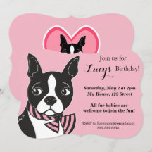 Boston Terrier Pink Birthday Custom Invitation