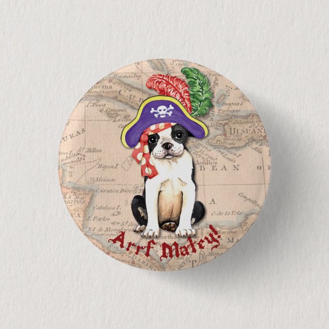 Boston Terrier Pirate 1 Inch Round Button (Front)