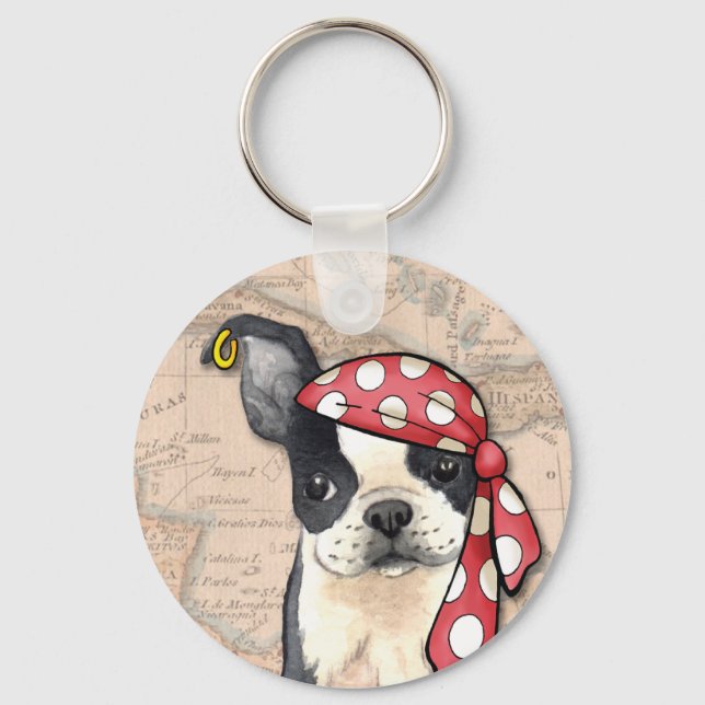 Boston Terrier Pirate Keychain (Front)