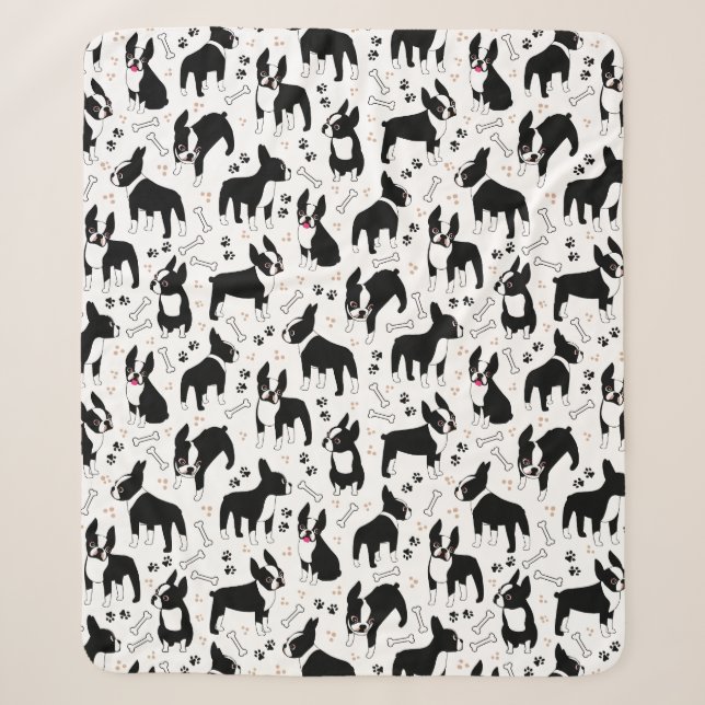Boston Terrier Playtime Cute Dogs Sherpa Blanket (Front)