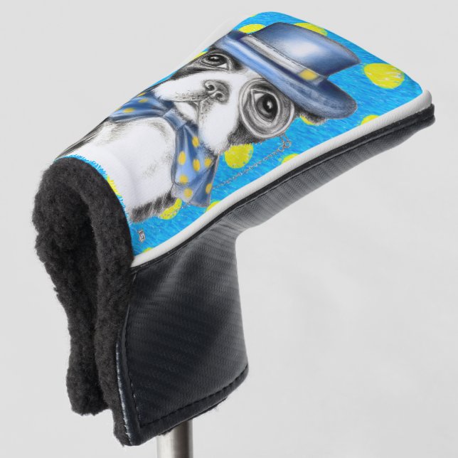 Boston Terrier Polka Dot Golf Head Cover (3/4 Front)