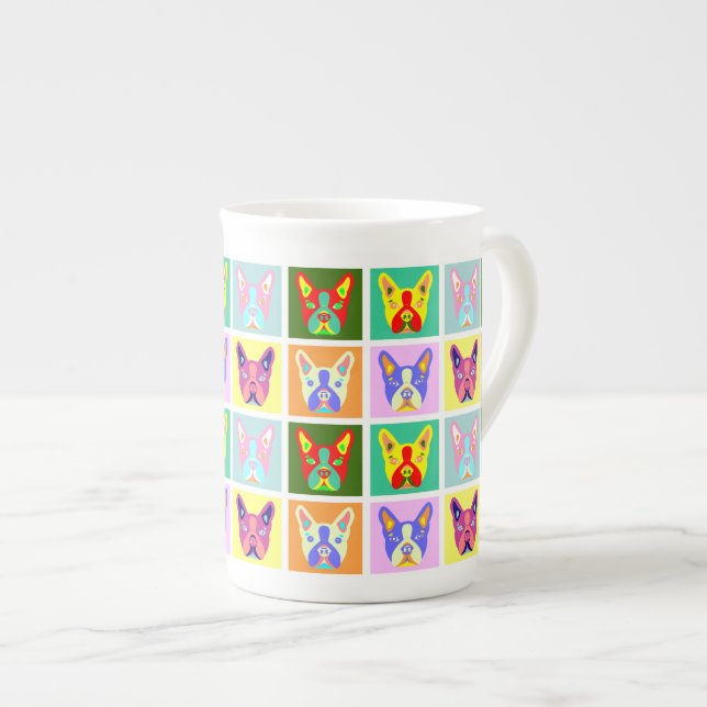 Boston Terrier Pop Art Bone China Mug (Front Right)