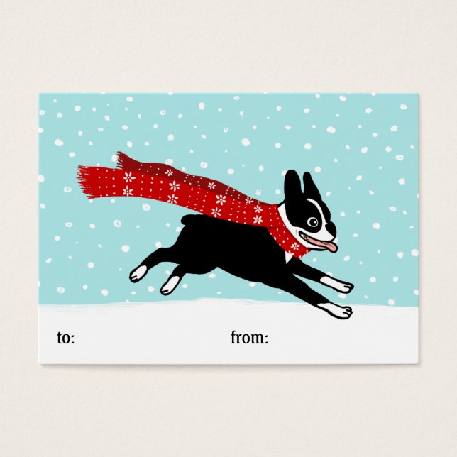Boston Terrier porter Red Scarf Holiday étiquettes (Devant)