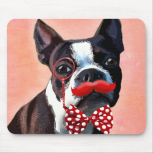Boston Terrier Portrait with Red Bow Tie and 2 Mouse Pad