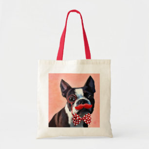 Boston Terrier Portrait with Red Bow Tie and 3 Tote Bag