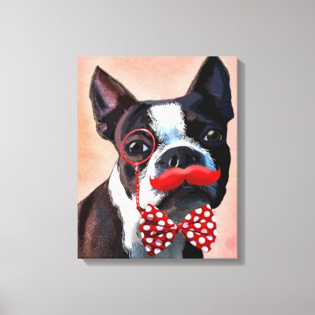 Boston Terrier Portrait with Red Bow Tie Canvas Print (Front)