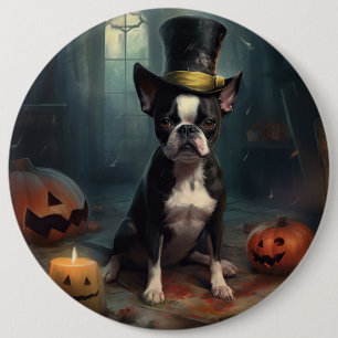 Boston Terrier Pumpkins Halloween Scary 6 Inch Round Button
