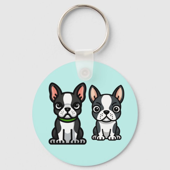 Boston Terrier Puppies Keychain  (Front)