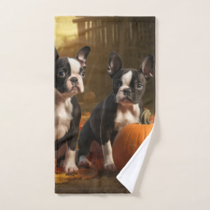 Boston Terrier Puppy Autumn Delight Pumpkin Bath Towel Set