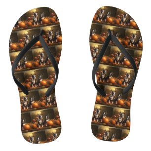 Boston Terrier Puppy Autumn Delight Pumpkin Flip Flops