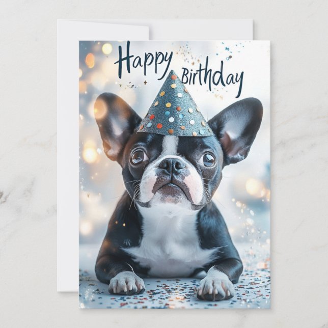 Boston Terrier Puppy Birthday Party Invitation (Front)