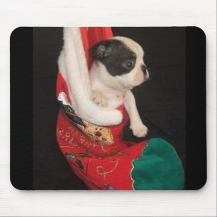 Boston Terrier Puppy Christmas Mousepad