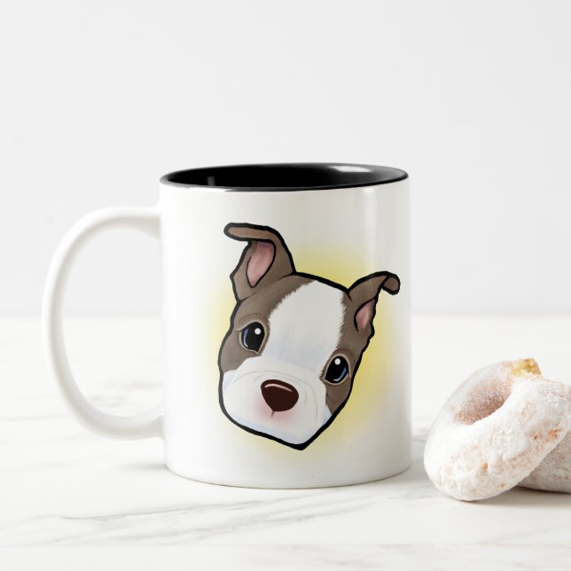 Boston Terrier Puppy Two-Tone Coffee Mug (With Donut)