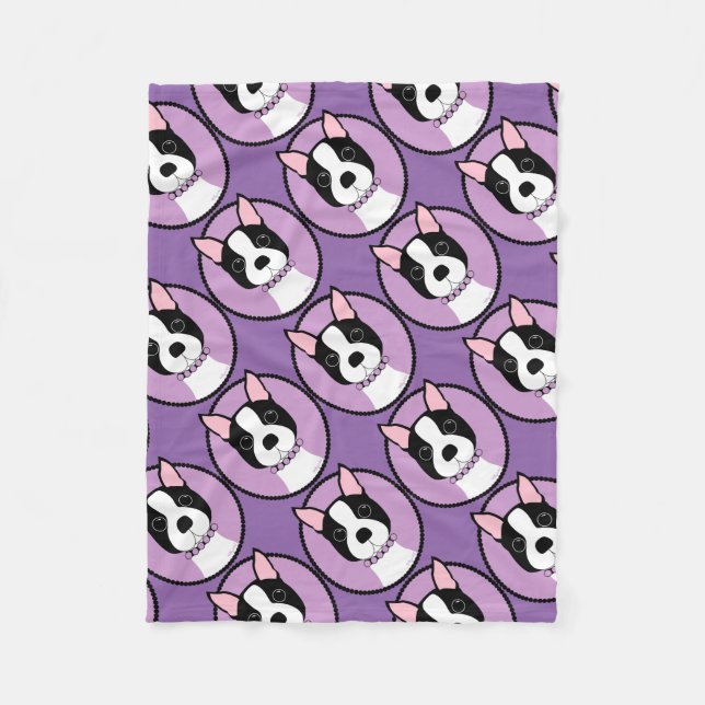 Boston Terrier Purple Fleece Blanket (Front)