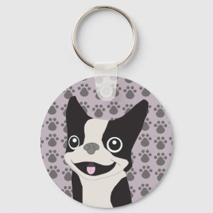 Boston Terrier, Purple lavender Keychain