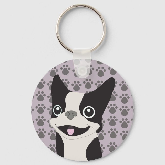 Boston Terrier, Purple lavender Keychain (Front)