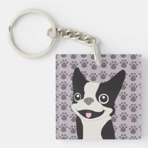 Boston Terrier, Purple lavender Keychain