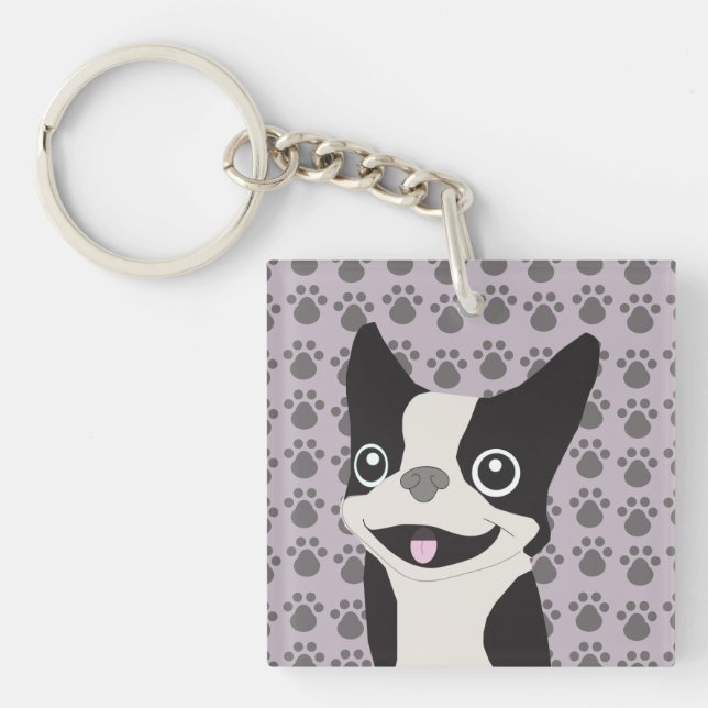 Boston Terrier, Purple lavender Keychain (Front)