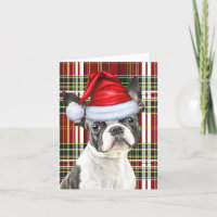 Boston Terrier Red Green Seasonal Plaid Christmas