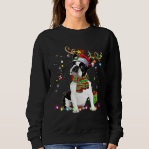 Boston Terrier Reindder Santa Hat Christmas Tree L Sweatshirt