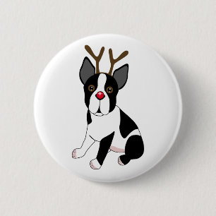 Boston Terrier Reindeer 2 Inch Round Button