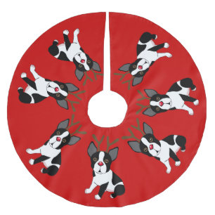 Boston Terrier Reindeer Christmas Tree Skirt