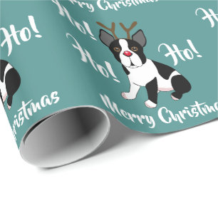 Boston Terrier Reindeer Christmas Wrapping Paper