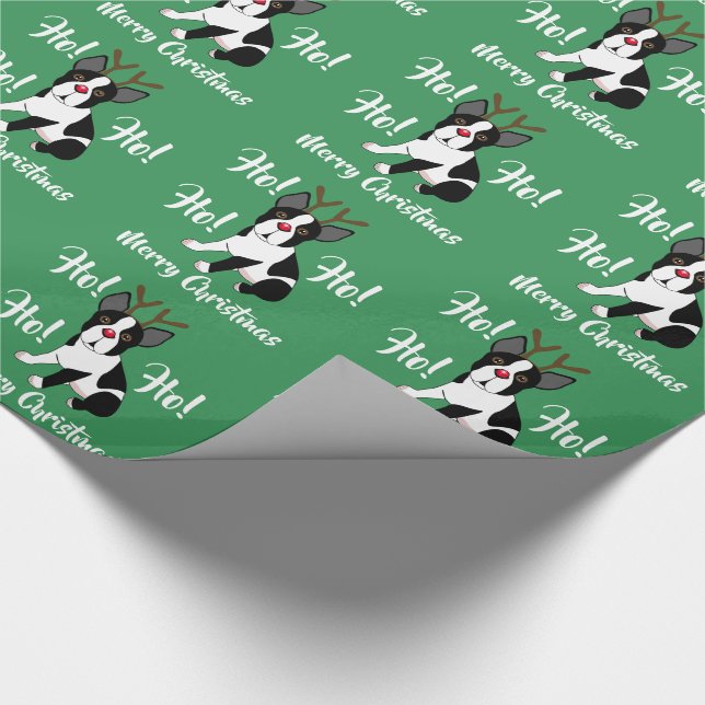 Boston Terrier Reindeer Christmas Wrapping Paper (Corner)