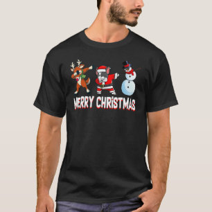Boston Terrier Reindeer Snowman Merry Christmas Lo T-Shirt