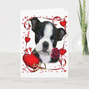 Boston Terrier Rose For Mother Holiday Card