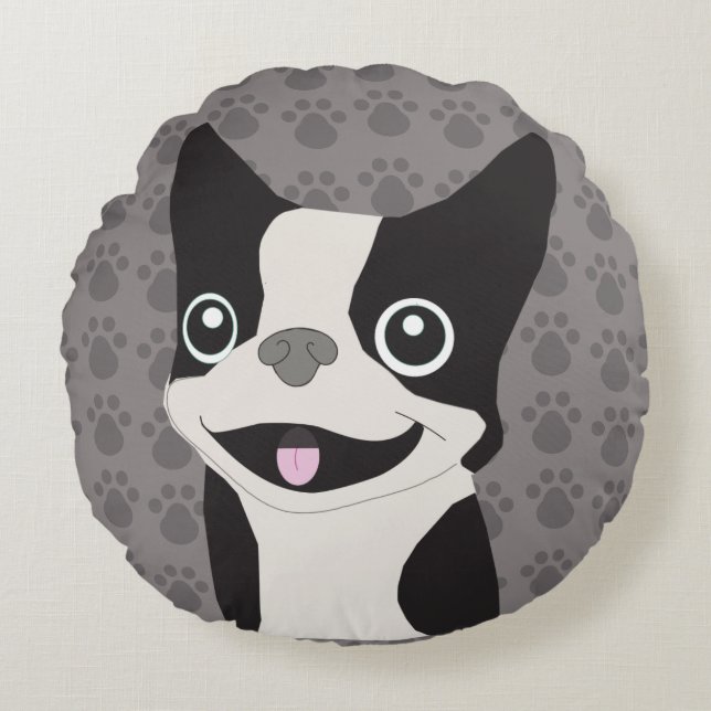 Boston Terrier Round Pillow (Front)