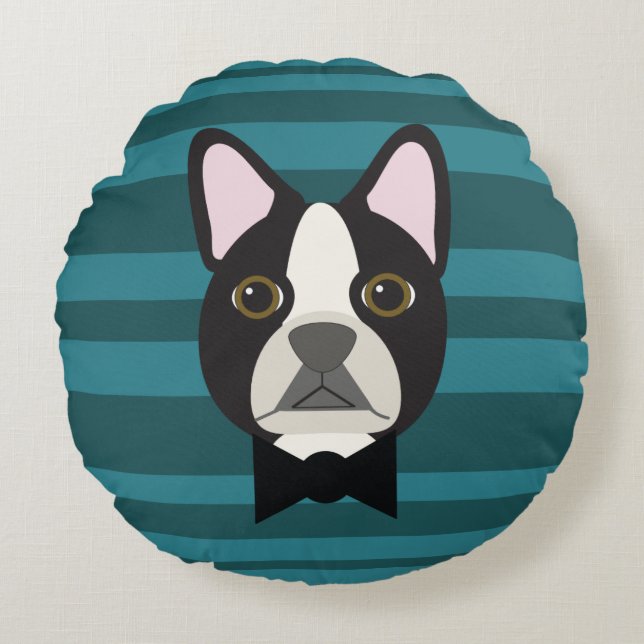 Boston Terrier Round Pillow (Front)