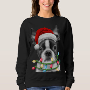 Boston Terrier Santa Christmas Tree Lights Xmas Bo Sweatshirt